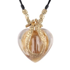 GelConnie Boho Heart Pendant Necklace for Women – Long Black Cord Statement Jewelry with Chunky Gold Accents Bohemian Style