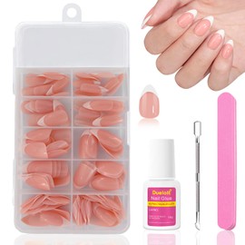 120Pcs French False Nails, Almond Press on Nails Short Nude Acrylic Fake Nails Kit, Full Cover Glue on Nails Tips with Nail File, Cuticle Pusher and Glue, Cute Ballerina Stick on Nails for Women