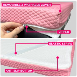 XOLLOZ Lash Bed Topper Memory Foam | 2.5in Thick Comfortable Mattress Topper for Lash Extension Table - with Four Corner Straps & Anti-Slip Bottom (Pink)