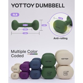 YOTTOY Weights Dumbbells Set for Women,5 Pound Dumbbells Set of 2, Non-Slip Hand Weights for Home Workouts, Portable Strength Training Neoprene dumbbells (Green, 5LB-Pair)