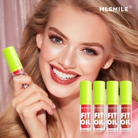 MLSMILE 4 Colors Lip Oil Lip Glaze Set, Tinted Gloss Lip Gloss Oil, Plumping Moisturizing and Nourishing Lips, Long Lasting Fresh and Smooth Lip Care Set - B#