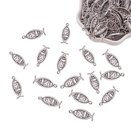 PH PandaHall 160pcs Jesus Fish Charms Antique Silver Tibetan Alloy Christian Fish Jesus Pendants Charms Beads for DIY Bracelet Necklace Jewelry Making