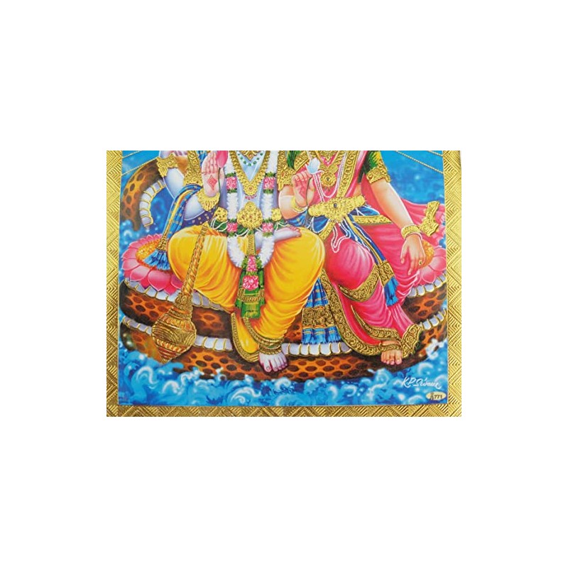 Gold Foil Embossed Hindu God Lord Vishnu Goddess Lakshmi Shrine