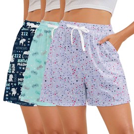 3 Pack Pajama Shorts Women Casual Elastic Waist Comfy Printed Sleep Lounge Shorts for Women PJ Bottoms Set2 M