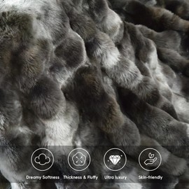 PHF Luxury Faux Rabbit Fur Blanket Twin Size, Ultra Soft Fluffy Plush Cozy Warm Bubble Blanket for Bed, Couch, Sofa Decorative, Thick Reversible Suitable for Fall & Winter, 60" x 80", Tie Dye Charcoal