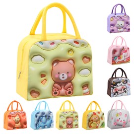 LHLZNB Three-Dimensional Cartoon Lunch Bags， Insulated Pack Lunch Bag for Kids Girls Boys, Portable Lunch Box Bag, Thermal Leak-Proof Cooler Bag for Work School Travel Picnic (Yellow Bear)