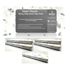 Magic Mopper 4.5" x 10" Heavy Duty Mop Floor Cleaning Eraser Pads Infused with Scouring Nuggets 10x Durability Commercial Grade Floor Baseboard Walls, Compare to Magic Eraser – Doodlebug Pad, 5 Pack