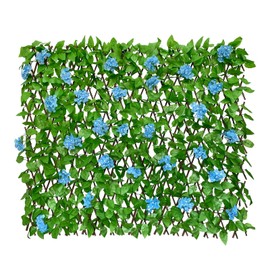 86 York Expandable Fence Privacy Screen Faux Ivy Decorative for Outdoor Garden Wall Patio Balcony, Artificial Hedge Lattice Fencing(Single Sided Leaves) (1, Hydrangea-Blue)