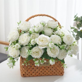 karoro 2 Packs Peonies Artificial Flowers, Silk Peonies White Flowers Fake Bouquet Faux Floral Arrangements for Dining Table Centerpieces Bridal Wedding Party Home Decor (2, White)