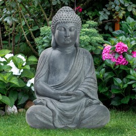TOETOL Outdoor Buddha Large Statue Meditative Asian Zen Indoor 20” High Medium Yard Decor Magnesium Oxide Stone for Yard Garden Patio Deck Home, Dark Grey