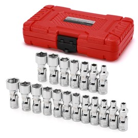 MIXPOWER 19-piece 1/4" Drive Universal Joint Socket Set, 6 Point, SAE & Metric, 5-15mm, 3/16"-9/16", Swivel Socket with Flexible Wobble, CR-V Impact Grade