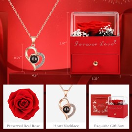Rose Gifts for Women Preserved Real Rose with Necklace Eternal Roses Forever Flowers Birthday Gifts Christmas Rose Gifts for Mom Mothers Grandma Wife Anniversary from Daughter Sister Xmas Gifts Red