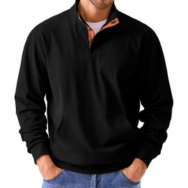 JMIERR Mens Sweater Fall Corduroy Sweatshirts Casual Long Sleeve Crewneck Button Pullover Shirts with Pockets, M, Black