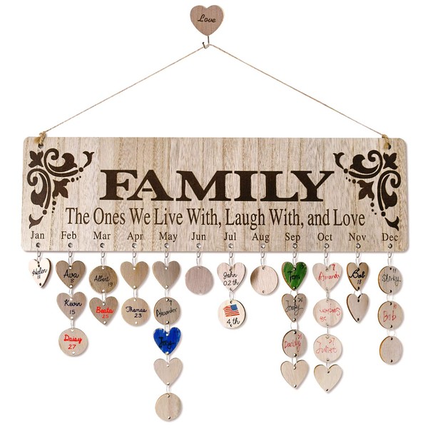 Gifts Presents for Moms Grandmas from Daughter Unique | Wooden Family Birthday Reminder Tracker Calendar Board Wall Hanging with 100 Tags | Best Gift Ideas for Christmas, Birthday/ Mother's Day