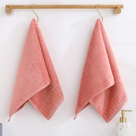 sense gnosis Pink Hand Towel Set of 2 Long Terry 100% Cotton Striped Pattern Luxury Thick Hand Towel for Bathroom Decorative Home Daily Use 13 x 29 Inches