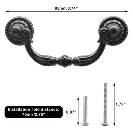 Kyuionty 4 Pack Bail Pull Handles 2.75 Inch Hole Center Antique Drop Drawer Pull Swing Cabinet Dresser Handles(Total Length: 3.74 inch)