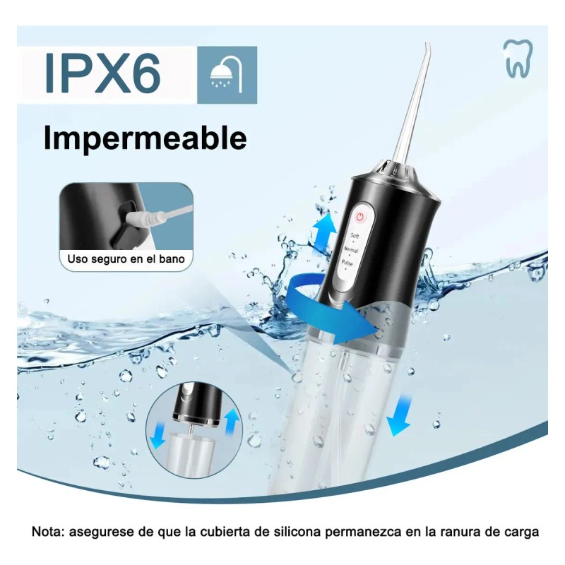 Irrigador Bucal Limpiador Dientes Portatil Boquillas Negro