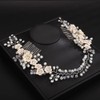 Teyglen Wedding Rhinestones Pearl Headband With Comb Bridal Flower Crystal