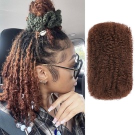 Kackanaa 16 Inch Afro Kinky Curly Human Hair Bulks for Dreadlock Extensions 1 Pack Marley Twist Hair Bulk for Mini Twist Repair Locs Honey Brown Springy Afro Twist Human Hair Bulk, 30g /Pack