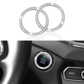 PACLVIO 2PCS Crystal Rhinestone Car Engine Start Stop Decoration Ring, Sparkling Push Start Button Sticker, Push to Start Button Cover/Sticker, Bling Car Interior Accessories for Women (White)