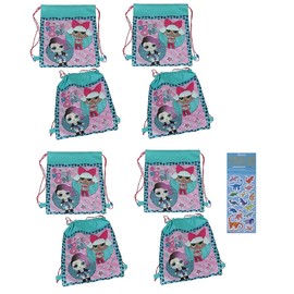 Unique LOL Birthday Party Supplies Bundle includes 8 Party Sling Bags 13" x 11" and 1 Dinosaur Sticker Sheet
