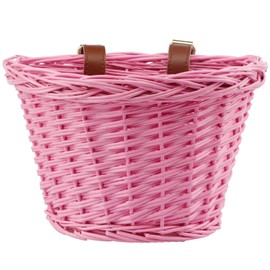 AVASTA Wicker Bicycle Basket for Children 12, 14, 16 Bicycle, Scooter, Tricycle, Supplied with Leather Straps, Size XS, Pink