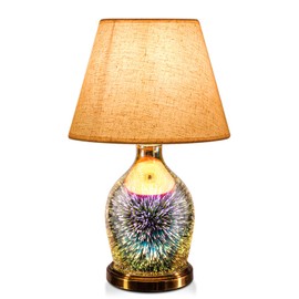 Table Lamp,Desk Lamp with Bulb Included - Modern Lamp with Unique Lampshade,Handmade 3D Effect Glass Base - Perfect for Table in Bedroom,Bedside,Living Room,Office(E26 LED Bulb Included)