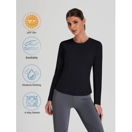 BMJL Women's Long Sleeve Workout Tops - UPF 50+ Sun Protection, Moisture-Wicking & Breathable Design for Hiking, Yoga, Gym(Black,L)