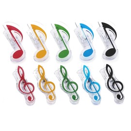 A-Flat Treble Clef & 8th Notes, 5 Colors, Memo Clips, Set of 10, 5 Colors