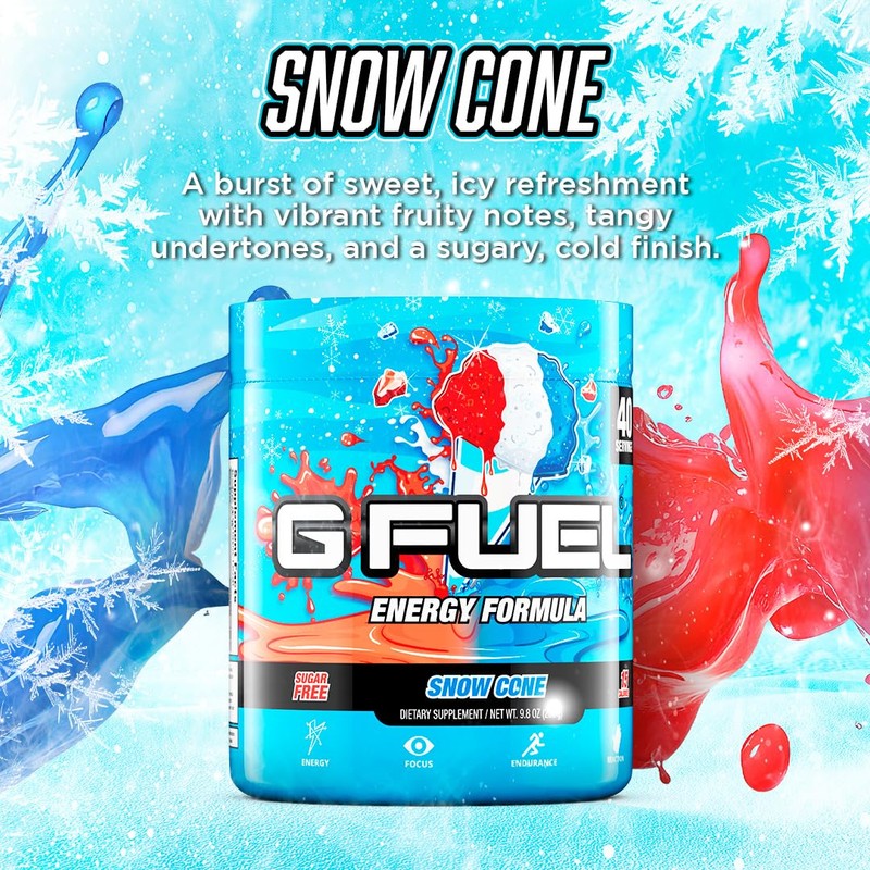 G Fuel Snow Cone Energy Drink Powder, Pre Workout Caffeine