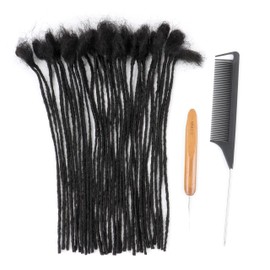 6inch 10 Strands 0.2cm Width 100% Human Hair Dreadlock Extensions, Full Handmade Loc Extensions Human Hair for Men Women Kids, Permanent Dread Extensions(Natural Black)