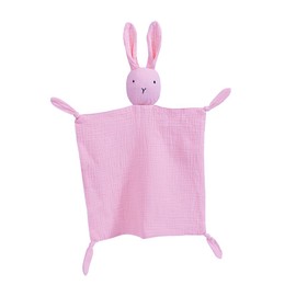 Cuddly Blanket with Rabbit Head, Double-Layer Tulle Made of 100% Organic Cotton, Baby Gift for Birth Boy and Girl (Pink-A)
