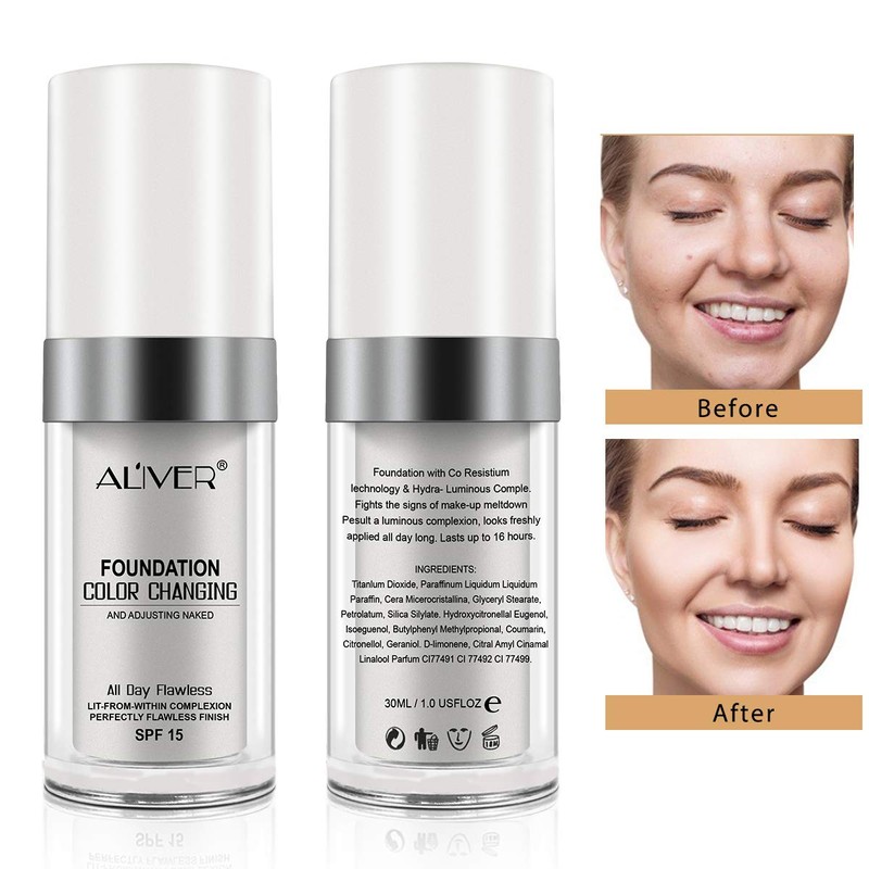 Color Changing Foundation SPF15,Seamless Tone-Matching,Long-Lasting Hydration Nourishment, and Sun Protection