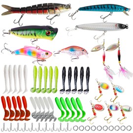 selake Fishing Lures Kit for Saltwater Freshwater Bass Trout Salmon - Popper,Crank,Minnow,Buzz Bait,Spinner Baits,VIB Lures,Soft Bait,Topwater Lures (Item-A)