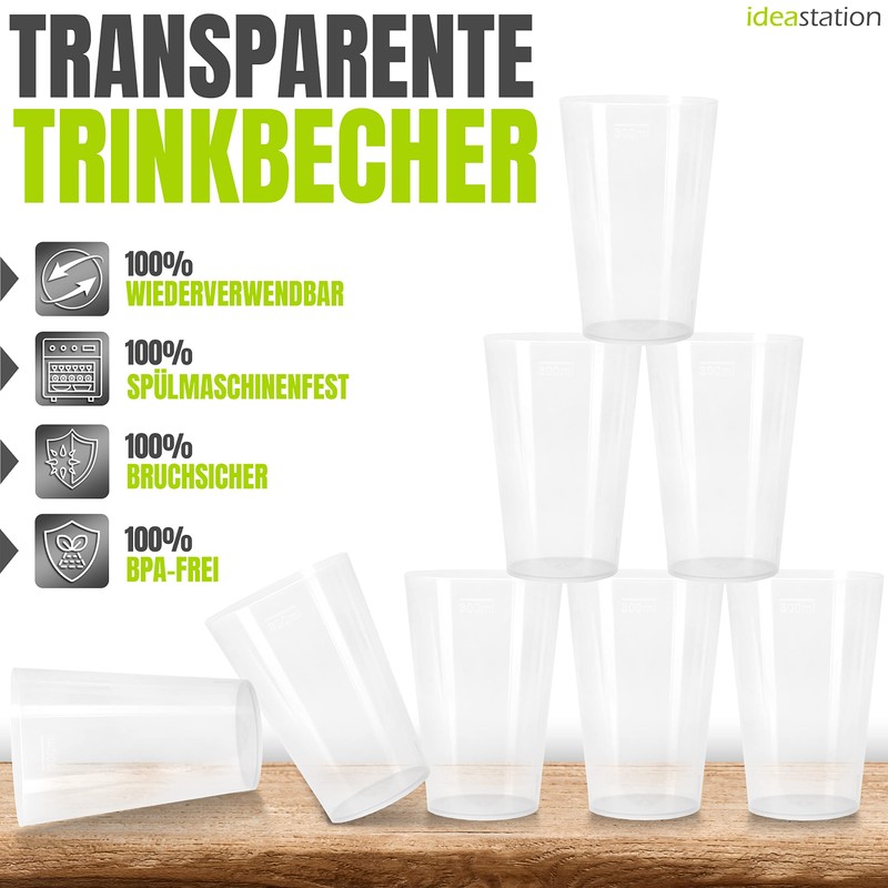 idea-station Plastic Cups 16 x 300 ml - Transparent -