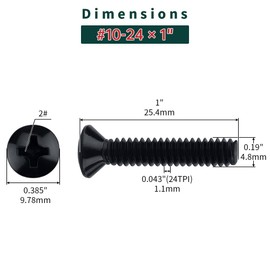 #10-24 x 1 Stainless Oval Head Machine Screws (50 pcs), 18-8 (304) Stainless Steel Phillips Drive Oval Head, Full Thread, Black Coated, Fayeploo (Screwdriver Bit Included)