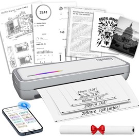 Portable Thermal Wireless Printers for Home Use, Inkless-Bluetooth-Printer Support for A4 Size Thermal Paper Compatible with iOS, Android & Laptop for Tattoo,Travel,Office,White