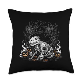 Spooky Capybara Skeleton Bones with Pumpkins and Webs Throw Pillow