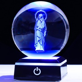 YWHL 3.14inches 3D Crystal Virgin Mary and Baby Jesus Ball with Colorful LED Base Laser Engraved Blessed Mother and Child Jesus Figurine Religious Gifts Keepsakes Decor for Christian Catholic Church