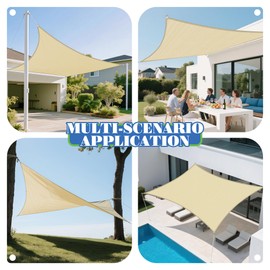 ECOOPTS 12'x16' HDPE Sun Shade Sail Rectangle Canopy Shades for Outdoor Patio Pergola Cover Blockage 95% UV Resistant(Beige)