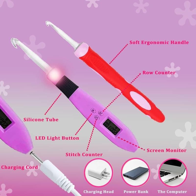 17 Size Counting Crochet Hooks Set, Light Up Crochet Hooks