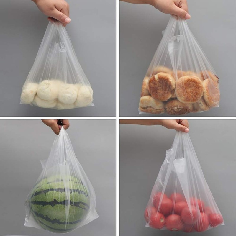 XUMIN Pack of 100 Clear Plastic Supermarket Vest, transparent, Classic