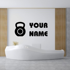 Customized Gym Decal with Kettlebell Painting - Individual Name Fitness Center Decals with Kettlebell - Gym Vinyl Decals Name with Kettlebell Drawing