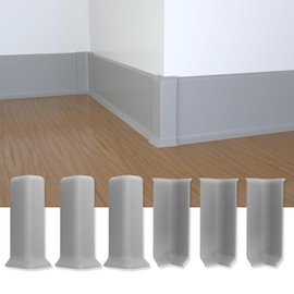COUKIU Self Adhesive Baseboard Corner Blocks, 6inch(Width)3 Inside + 3 Outside Corners-Connector Between The Wall Base Cove Base Rubber Moulding Trim, Perfect Match for Our S152 Baseboard(Gray)
