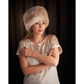 Futrzane Siberian Cossack Hat - Russian Fur Hats for Women - Fluffy Winter Hat (M, Gold Siberian)