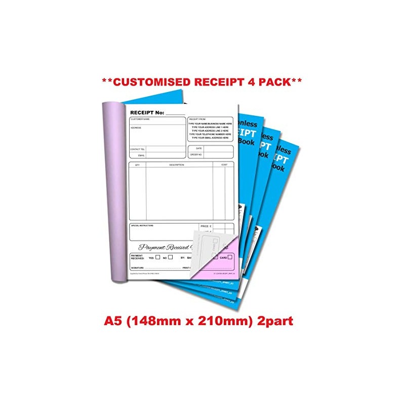 Cherry Carbonless NCR **Custom** Receipt Duplicate Book A5 50 Sets