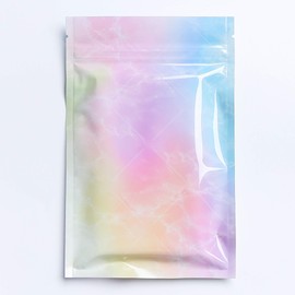 QQ Studio 100 Smell Proof Glossy Rainbow Marble QuickQlick Resealable Bags with Zip Seal Flat Pouch for Dried Herbs (Rainbow, 8x12cm (3x4.7"))