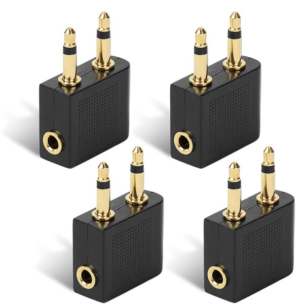 NAYAGOGO 4 Pcs Airplane Headphone Adaptor, Airplane Jack Adapter, Golden