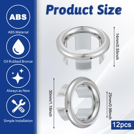 LIQWEI 12 Pcs Bathroom Sink Overflow Ring, Sink Overflow Cover Drain Plug Caps for Top Holes, Sinks Hole Cap for Hole Diameter Replacement Ceramic Pots for Sinks, Bathroom,Kitchen(Silver)