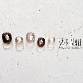 S&K NAIL Dark Brown & Gurege Nail Seal, No Hardening Required, Just Stick, Simple, Brown, Hand, Autumn, Winter, Wedding, Bridal, 8 Sizes, 20 Pieces, Made in Japan
